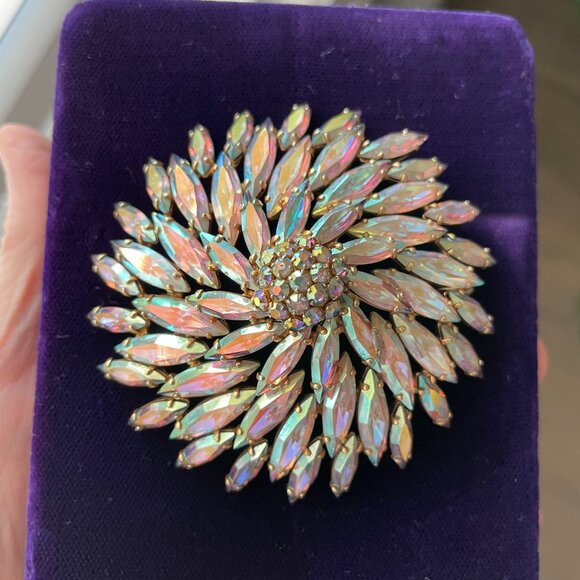 Sherman Rare Vtg Marquise Cut Crystal Doomed Starburst Aurora Borealis Brooch - Picture 4 of 8